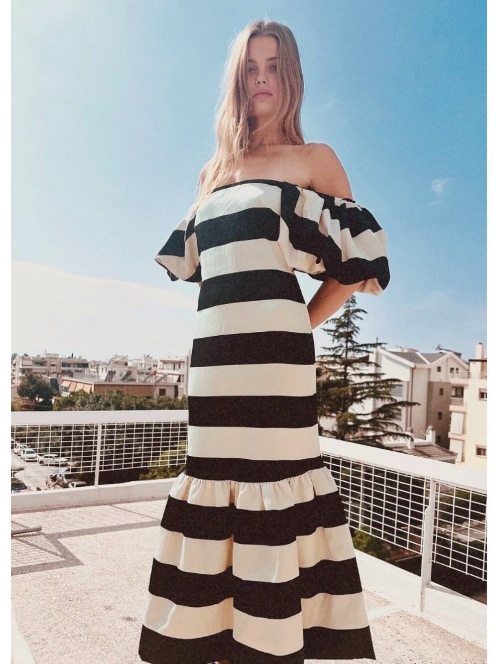 Caroline Constas Angela Gown Black Ivory Stripe Womens Size Large - Picture 4 of 13